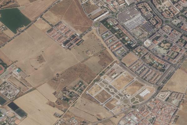 Vista aérea de vivienda en Mérida (Badajoz)
